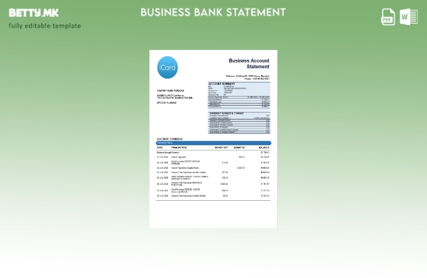 Модерен стил iCard деловна банкарска изјава Шаблон Word и PDF формат